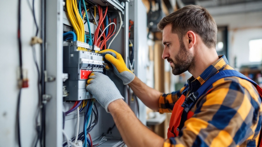 Licensed electrician working in a residential electrical panel in Chula Vista, CA