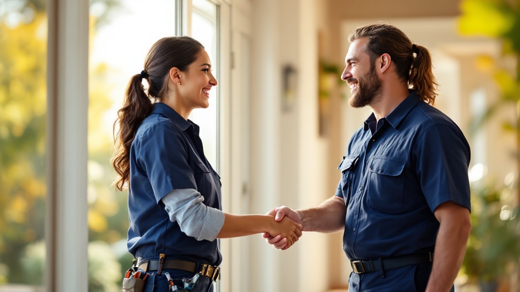 Friendly HVAC Pilot technician greeting a homeowner in San Diego County