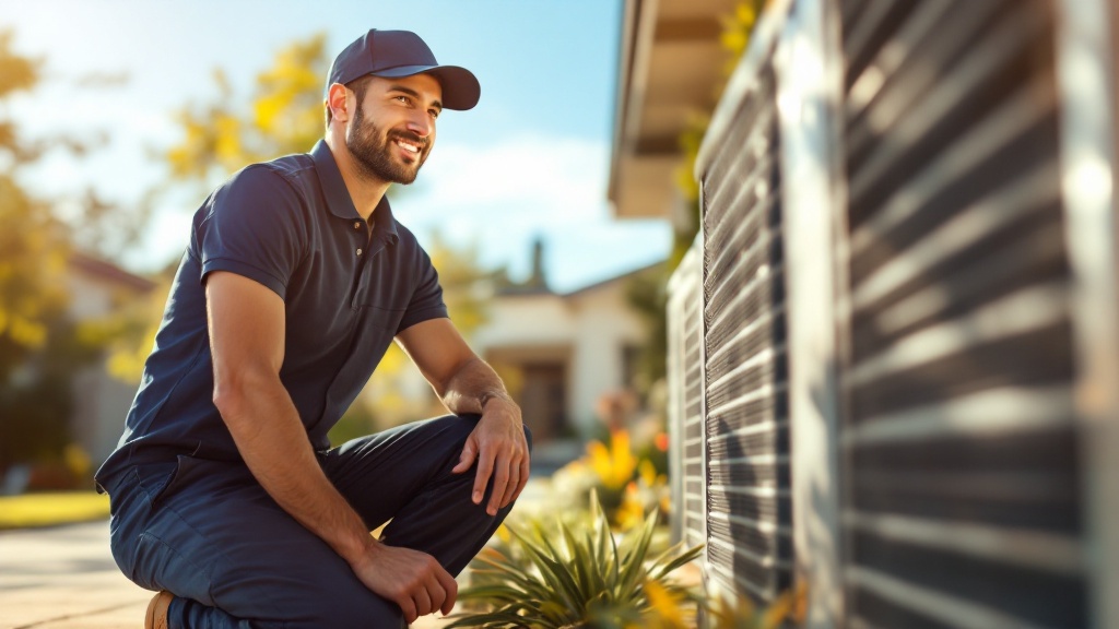 HVAC Pilot technician servicing a home air conditioner in Chula Vista, CA